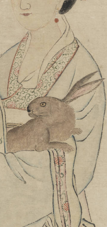唐伯虎笔下的兔子，《嫦娥奔月图轴》（局部）